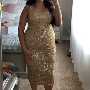 Meshki Gold Sequin Midi Dress